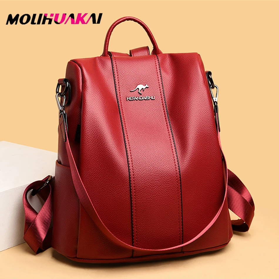 2021 New Spring Retro Backpack Women's Pu Leather School Bags Girl Anti