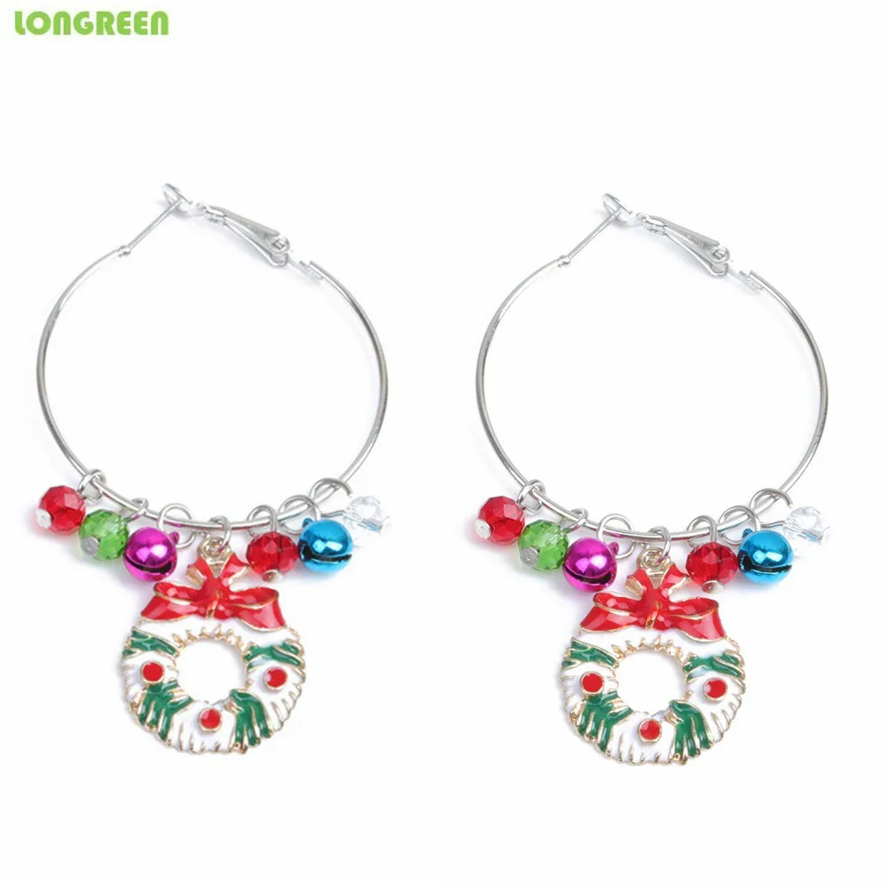Christmas Garland Рождественские серьги, сплав, Колокольчик для елки гирлянда со снеговиком, снежинка, серьги для женщин, девочек, детские вечерние ювелирные изделия, аксессуары - Окраска металла: Christmas Garland
