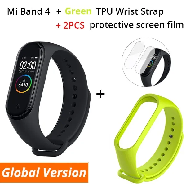 Add Green Strap Xiaomi mi Band 4 SmartBand фитнес-браслет пульсометр цветной дисплей спортивный водонепроницаемый mi Band 3 обновление - Цвет: Add Green Strap