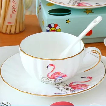 

Porcelain Coffee Cup Set Flamingo Coffee Cup and Sacuer Fashion Bone China Household Office Afternoon Tea Cup