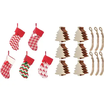 

60 Pieces Halloween Wooden Slices Wooden Gift Tags Blank Wood with 5Pcs Christmas Stockings Snowflake Elk Socks