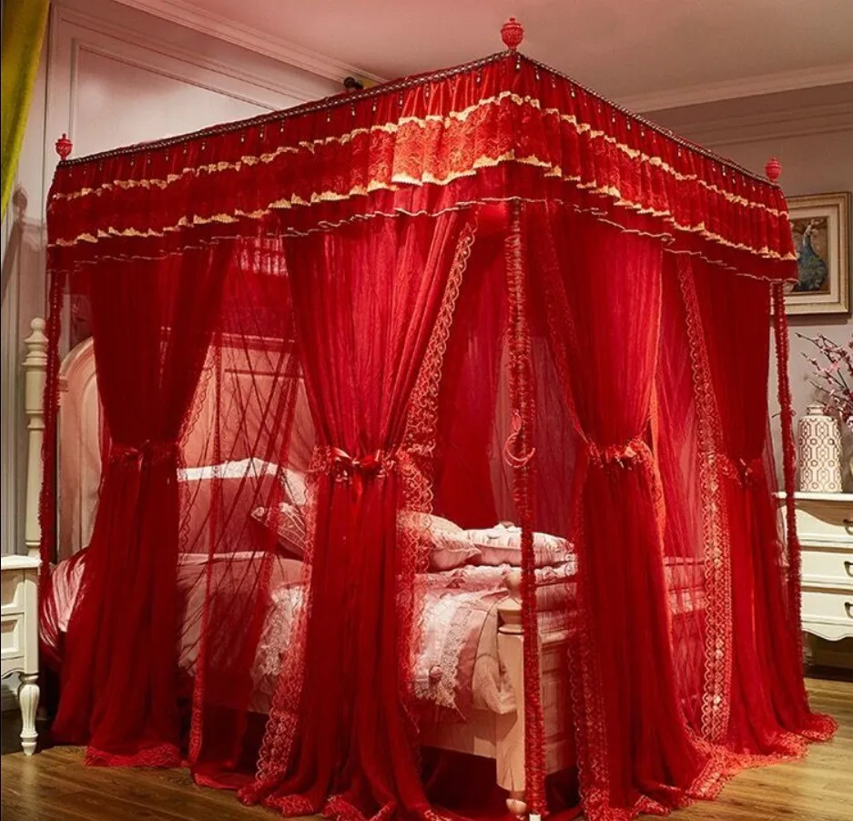 

luxury European-style double-layer mosquito nets three-door princess wind landing court wedding mosquito net without bracket
