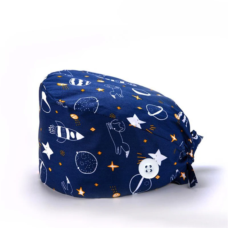 

Unisex Cotton Solid Adjustable Embroidery Scrub Hat Beauty Salon Heartbeat Print Nursing Cap Sweatband Scrub Cap