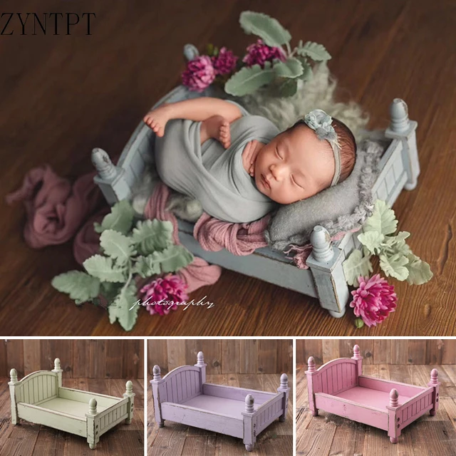 US $23.50 Vintage Posing Wood Bed For Baby Newborn Photography Props Photo Flokati Shoot Studio Accessories F