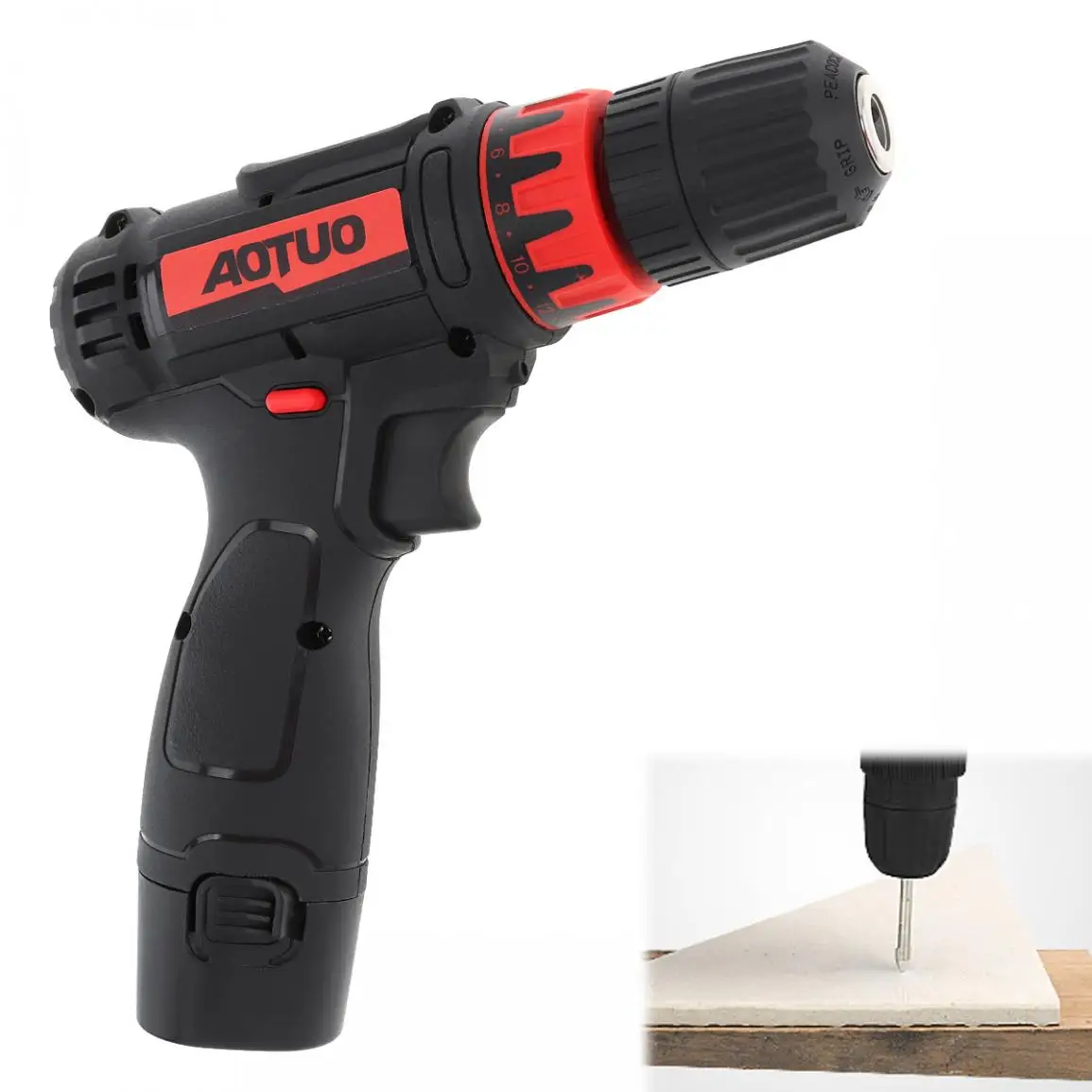 AOTUO AC 100-240V 12V литиевая батарея Электрическая Дрель аккумуляторная электрическая дрель шуруповерт с переключателем вращения и 18 крутящим моментом