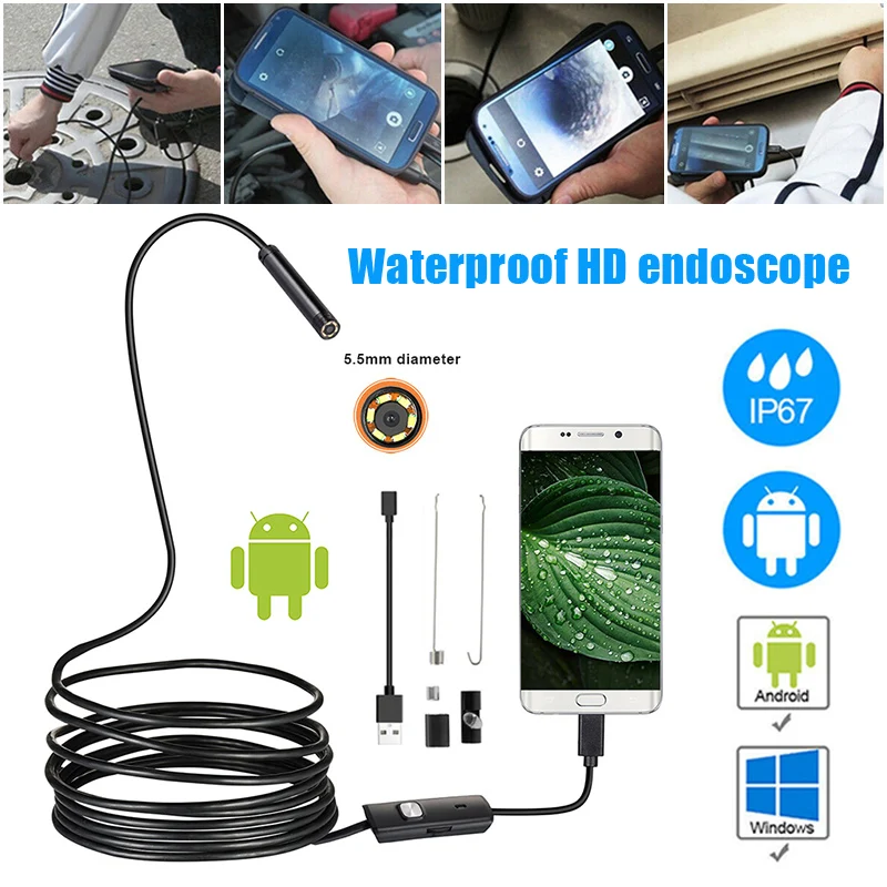 6LED WiFi Android yH USB Endoskop Endoscope Inspektion Kamera 2/5M für IOS 