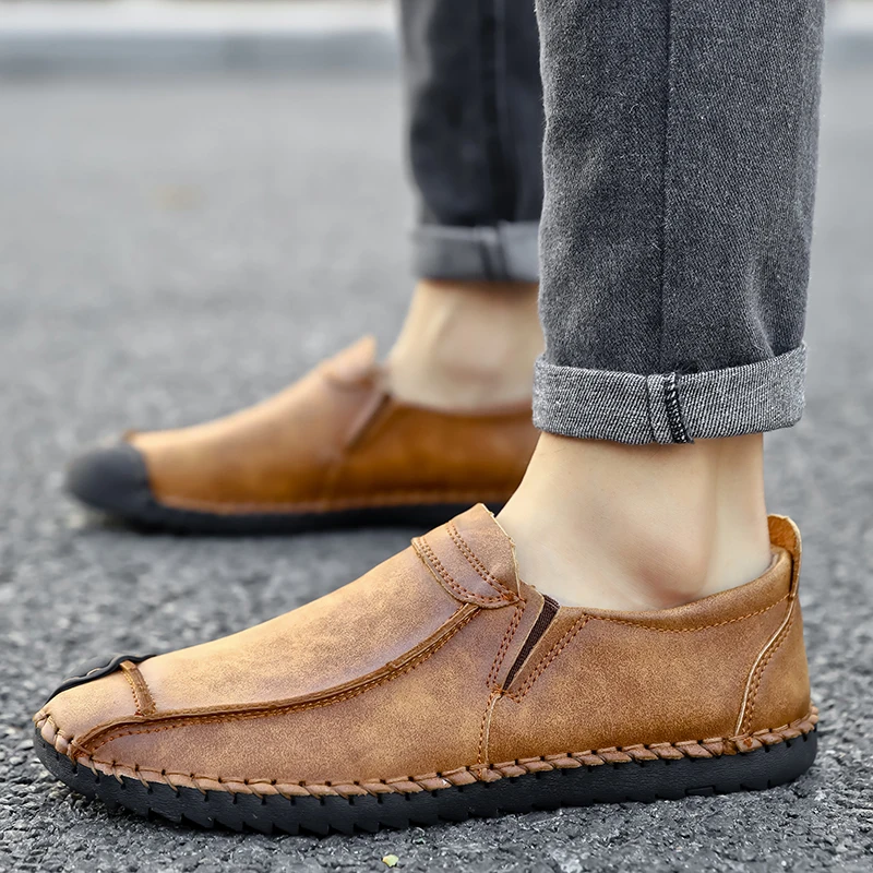 Casual authentic men's shoes leather waterproof and comfortable spring and autumn quality driving shoes large size 48