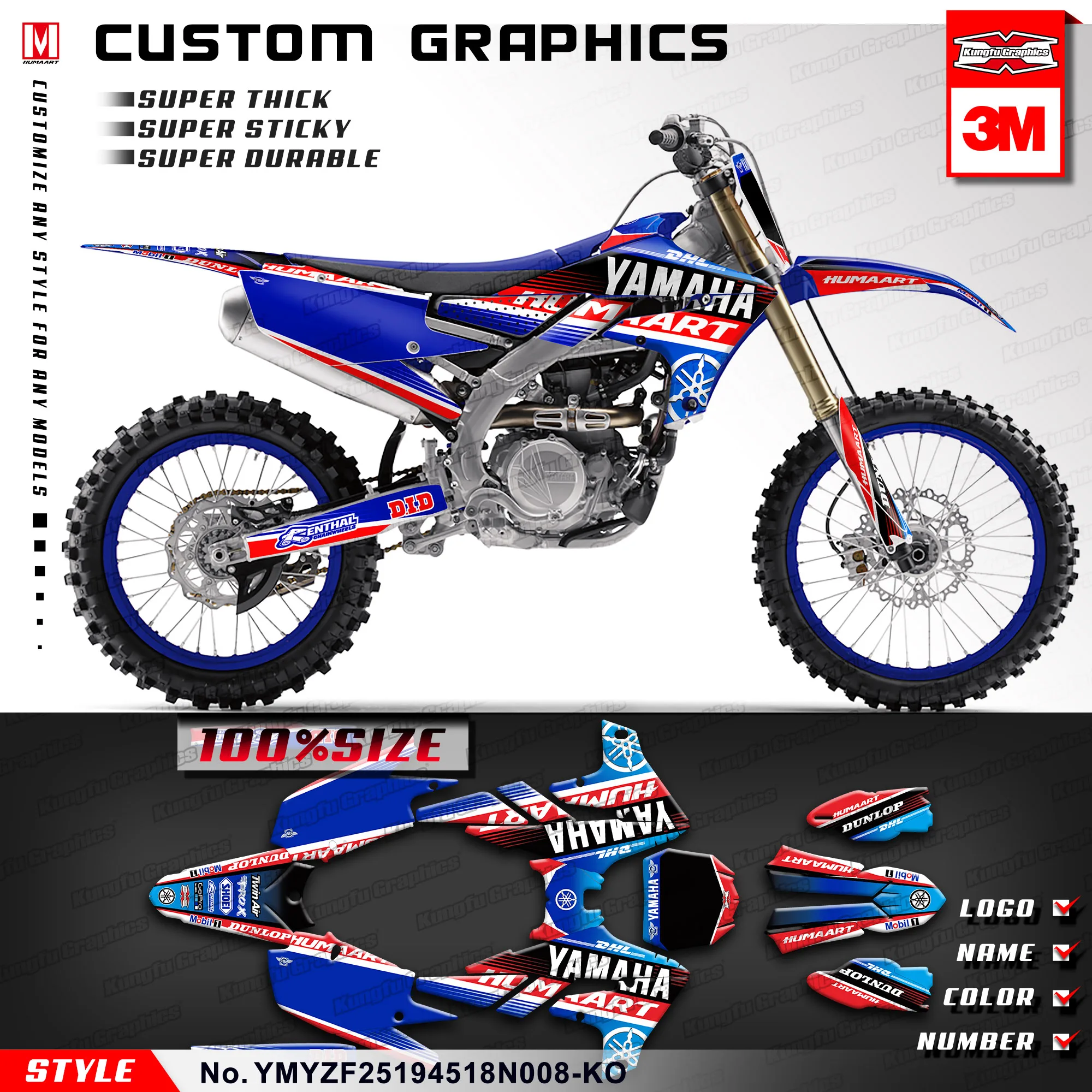 KUNGFU графика виниловые обертки мотоцикл набор наклеек для Yamaha YZ450F YZ250F YZF450(Стиль № YMYZF25194518N008-KO