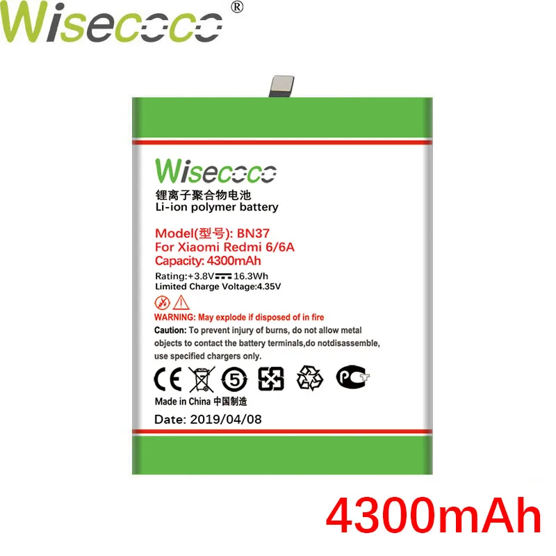 Wisecoco BN37 4400 мАч новая производственная батарея для Xiaomi Redmi 6 Redmi 6A телефон Высокое качество Ремонт Замена+ номер отслеживания