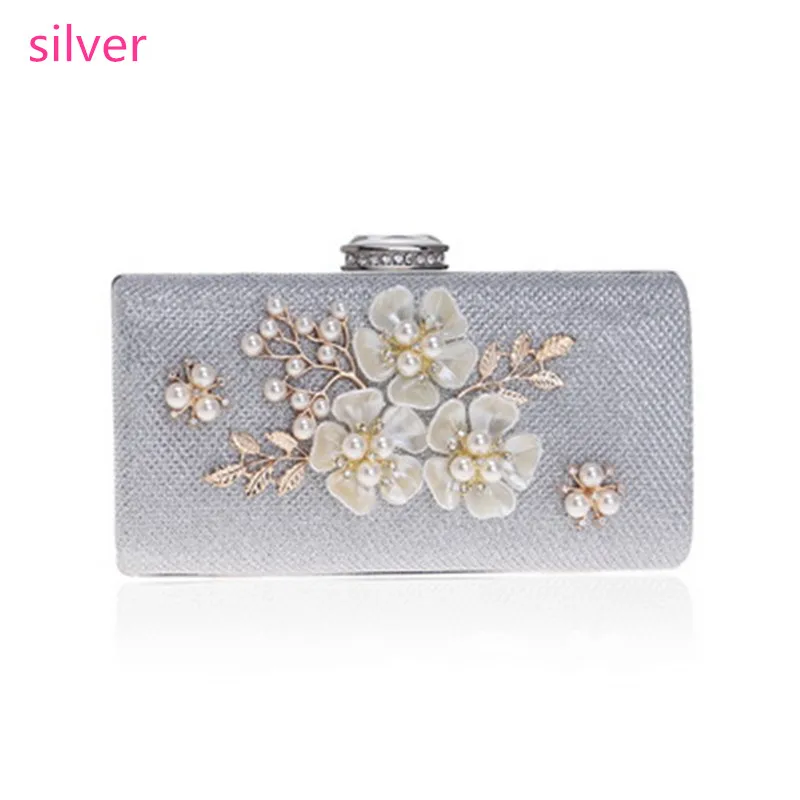 Новая мода цветок оболочка Женская вечерняя сумка бисером бриллианты жемчуг маленькие вечерние сумки для женщин клатч кошелек сумка - Цвет: Серебристый
