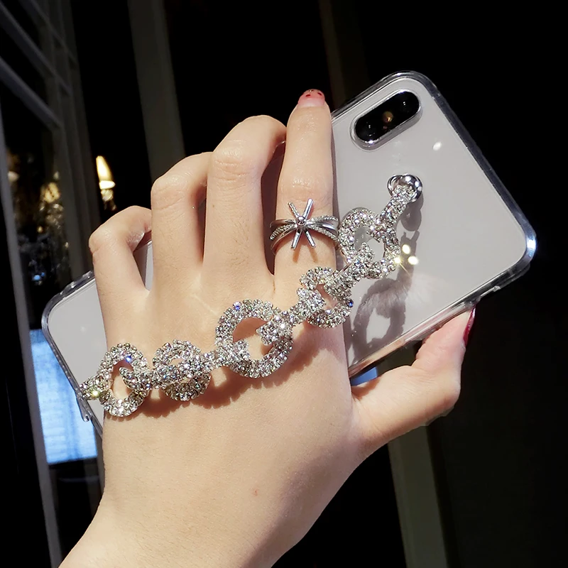 

For iPhone 11 Pro Max X XR XS 6 6S 7 8 Plus Case Bling Rhinestone Diamond Bracelet Chain Crystal Case For iPhone 11 Case Women