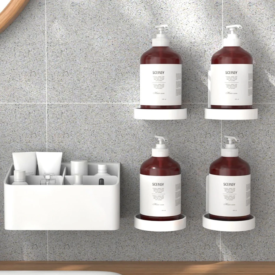 Self Adhesive Bottles Holder Tray Round Wall Mounted Hand Soap Dispenser Tray Kitchen Spice Bottle Support Bathroom Storage razor holder wall mounted organizer adhesive hook