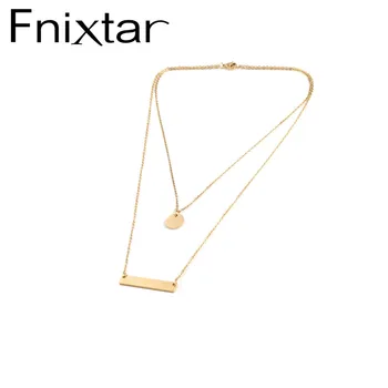 

Fnixtar Double Layer Round Discs Bar Necklace Stainless Steel DIY Engrave Custom Name Necklace 5Piece/lot