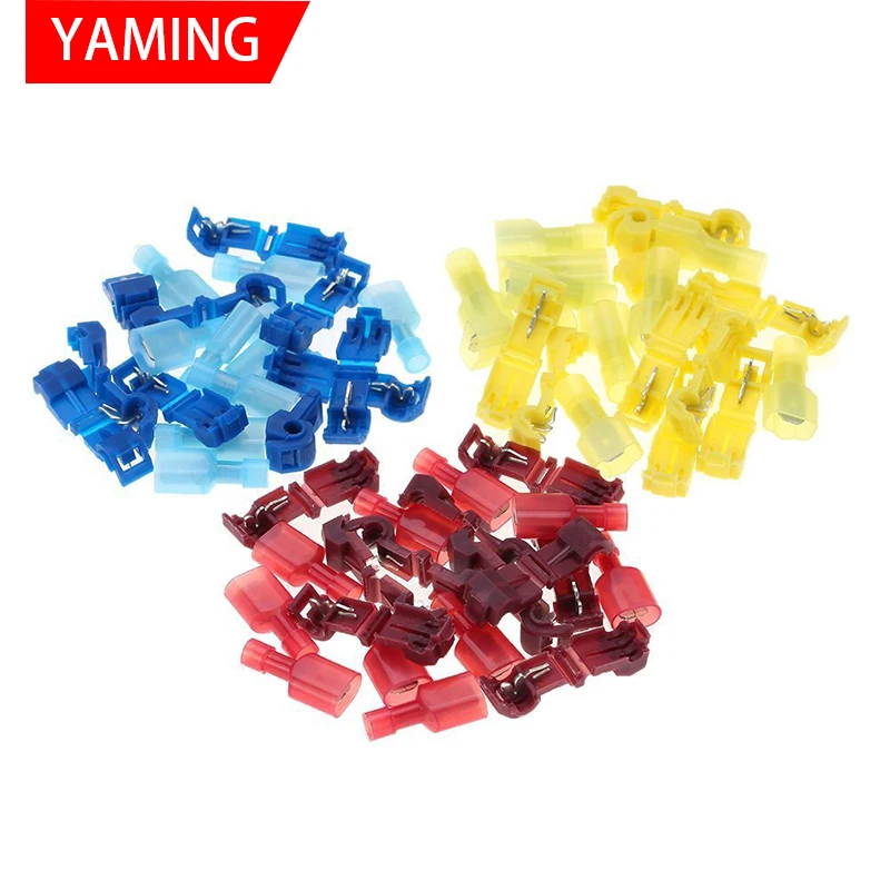 10pcs Blue,Red,Yellow T Type Splice Crimp Terminal Connector Hard Soft Wire