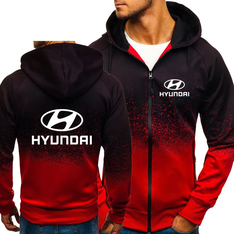 Jacket Men Hyundai Car Logo Print Casual HipHop Harajuku Gradient color Hooded Fleece Sweatshirts zipper Hoodies Man Clothing - Color: 01