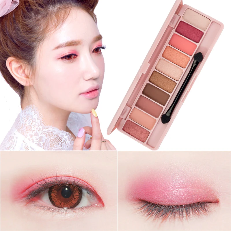 10 цветов Shimmer Eyeshadow Pallete водостойкие минеральные блестки телесного цвета матовые тени для век Пудра Макияж пигмент косметика с кистью