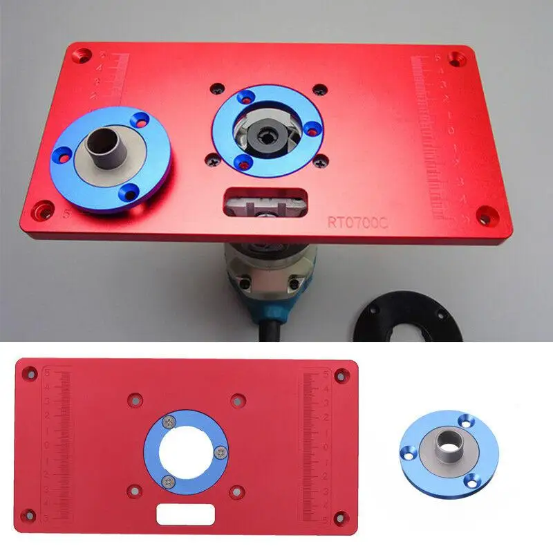 Aluminum Router Table Insert Plate W/ 2 Router Insert Rings for Woodworking Benches Wood Router Trimmer Models Engraving Machine