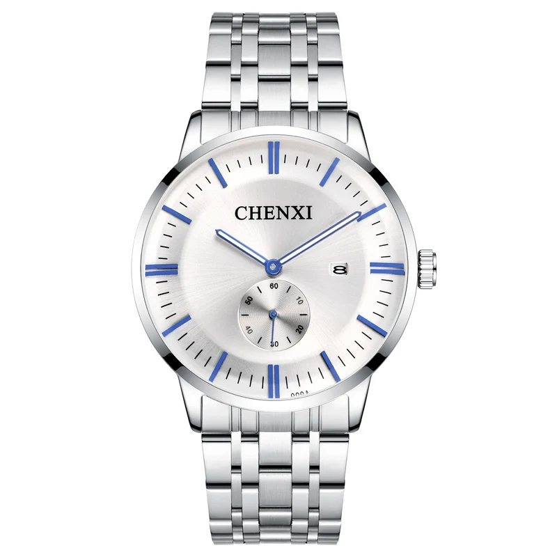 Men Silver White CHENXI Lover's водонепроницаемые часы из нержавеющей стали наручные часы с датой женские модные кварцевые часы для мужчин часы отправить подарок для жены - Цвет: Men Silver White