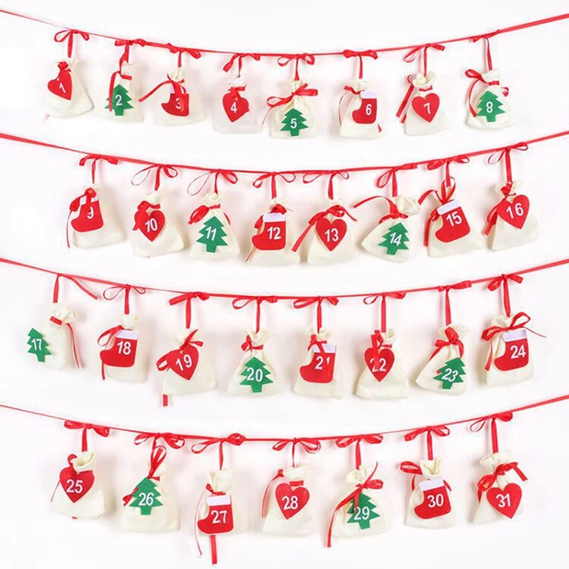 24/31 Days Christmas Advent Calendar Gift Bag Diy Felt Countdown Calendar  Garland Date New Year Christmas Decoration - Advent Calendars - AliExpress