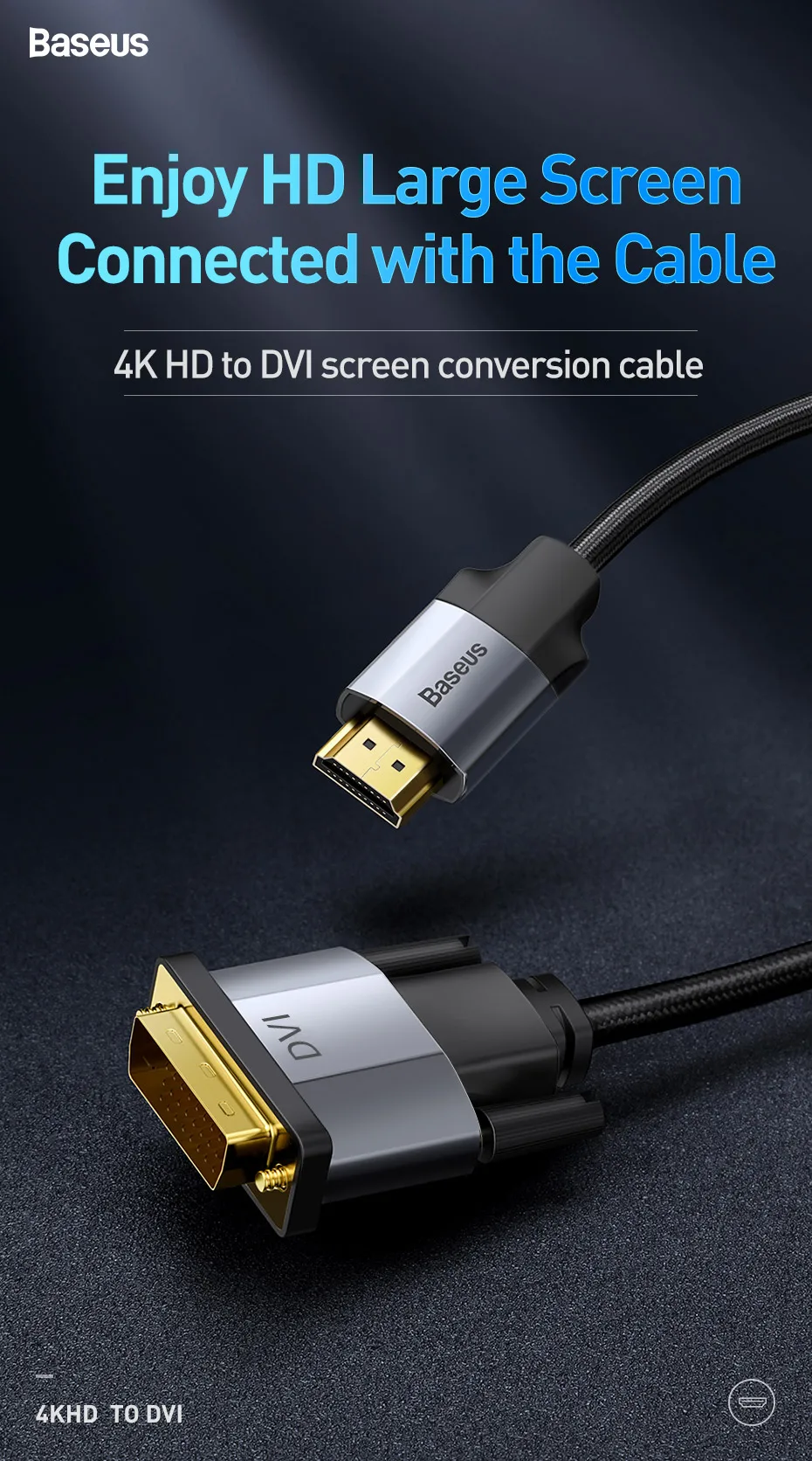 Baseus 4K HDMI к DVI Мужской кабель Двунаправленный Кабель-адаптер кабель преобразования экрана для Projextor дисплей HD tv ноутбук PS4