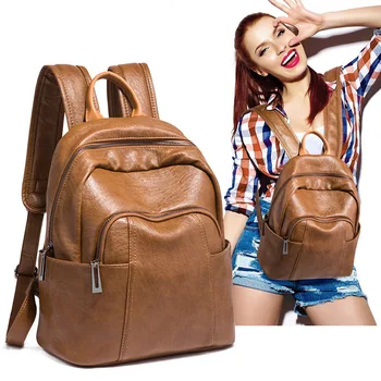 

Backpack new women's bag tide wild soft leather PU leather backpack schoolbag leisure travel bag