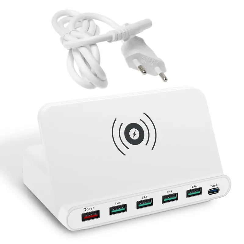 5x usb type C Quick Charge 3,0 PD 18W адаптер питания Qi Беспроводное зарядное устройство для мобильного телефона быстрое зарядное устройство Подставка держатель мобильного телефона - Тип штекера: Европейский Союз (ЕС)