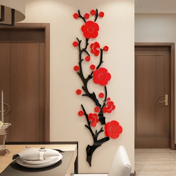 

3d Acrylic Flower Wall Stickers Home Decor Stickers Living Room Dinning Room Wall Decor Chinese Style Wallpaper Plum Blossom