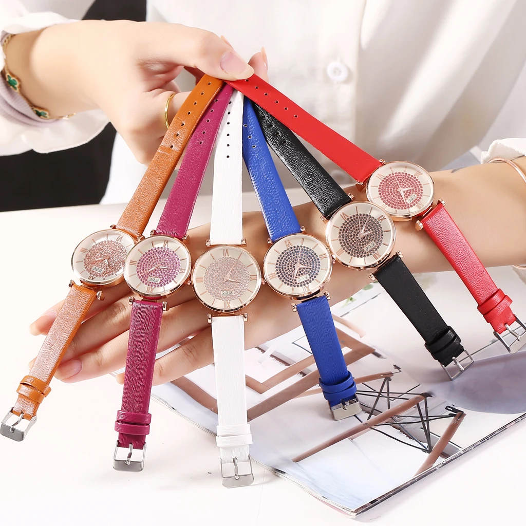 Горячая Распродажа женские кожаные часы с бриллиантами роскошные женские кварцевые часы CCQ подарочные часы Relogio Feminino