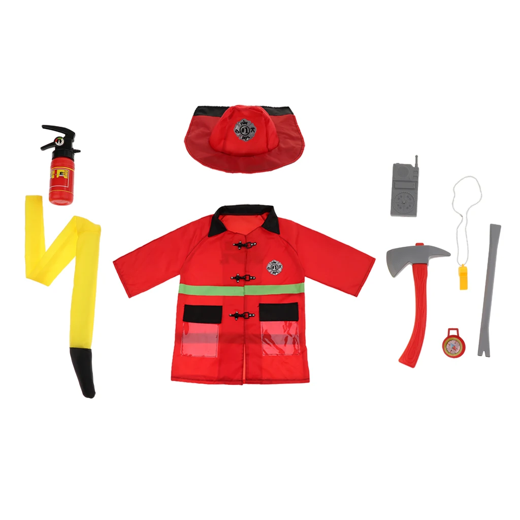9-in-1 Washable Kids Fireman Costume Kit for Toddlers, Boys and Girls with Complete Firefighter Accessories