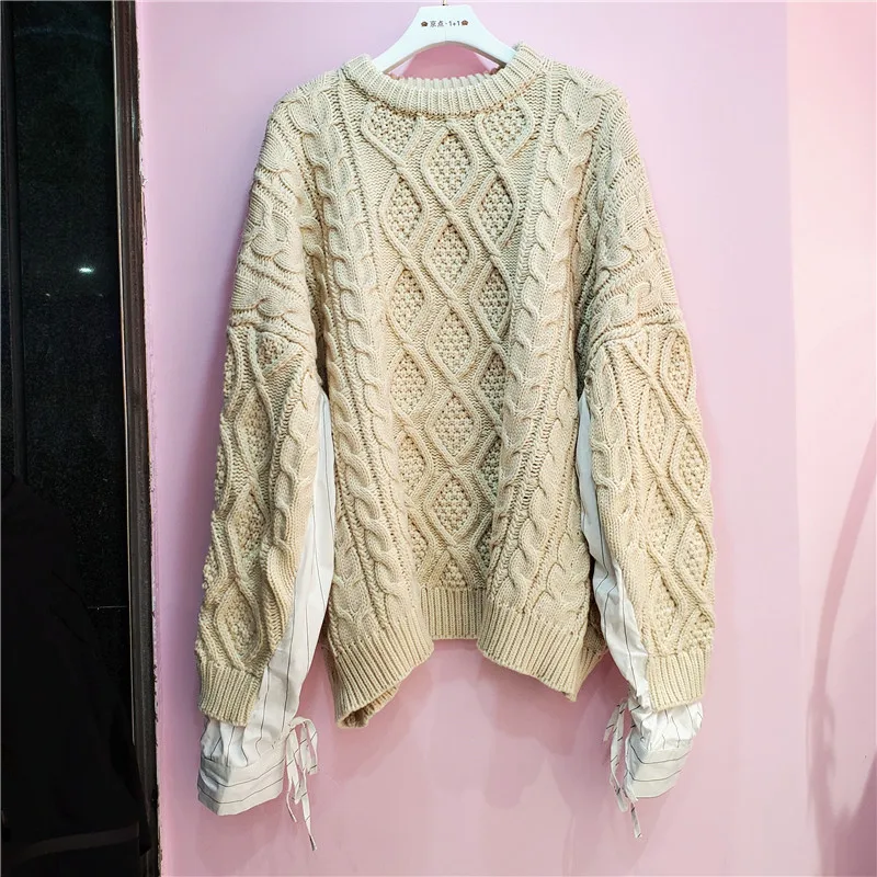 

Oversize Sweater Woman Loose Mid-Length Retro Twist Sweater Autumn and Winter Thick Knitted Coat Female Long Sleeve Sweaters