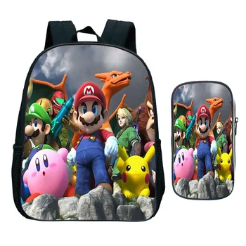 

2 Pcs/Sets Super Mario Smash Bros Legend of Zelda Children's Backpack Boys Girls School Daily Backpack Pencil Case Kids Rusksack