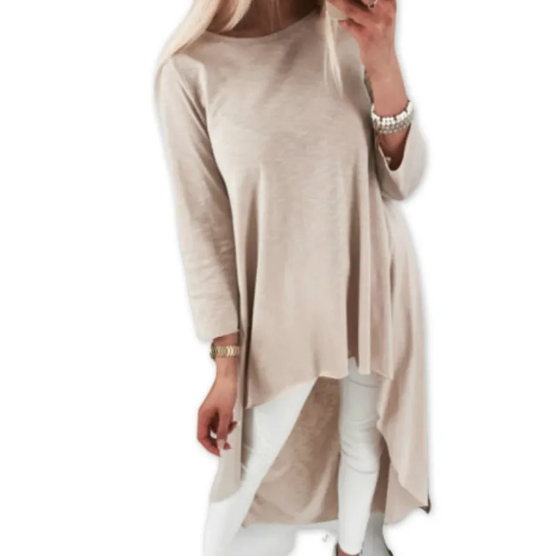 

2019 Asymmetrical Tunic Tops Women's Blouse Spring O-neck Long Sleeve Irrgular Maxi Blusas Autumn Women Office Tops Shirts GV930