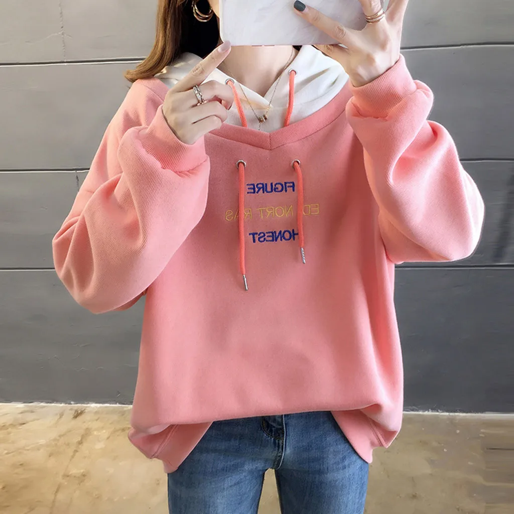 Розовый Большие размеры 3xl толстовки женские зимние Kpop с длинным рукавом Толстовка уличная Лоскутная с буквенным принтом толстовка с капюшоном Повседневная Женская толстовка - Цвет: Розовый