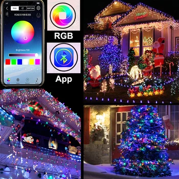 

Fairy Lights USB Plug Led String Lights Twinkle Color Changing Bluetooth Music RBG String Light APP Wire Starry Curtains Bedroo