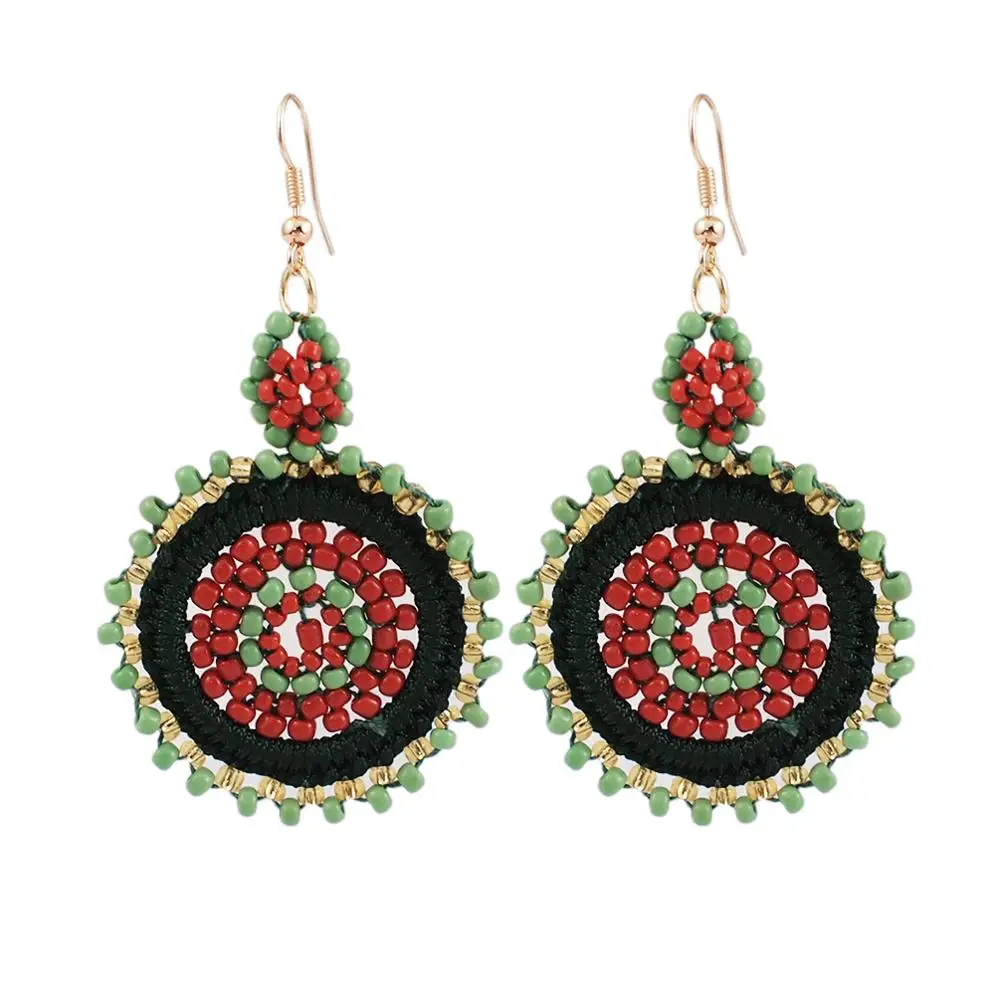 green Earrings MANILAI, ручная работа, круглые резиновые бусины, висячие серьги для женщин, ювелирное изделие, многоцветные массивные серьги с подвеской, вечерние, подарок - Окраска металла: green Earrings