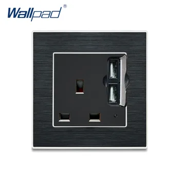 

3 Pin 13A Socket With 2 Usb Port In The Wall Wallpad Luxury Satin Metal Panel USB Charger Wall Outlet