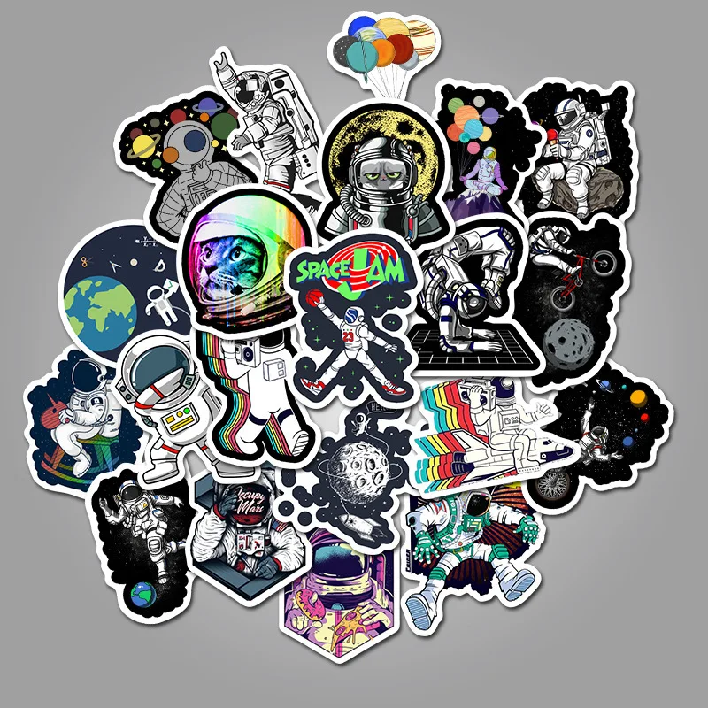 50 шт., Космический космонавт, ракета, серия DIY, наклейки, черная Мода, граффити, наклейка на ноутбук, чашка, телефон, стена, обучающая игрушка для мальчика