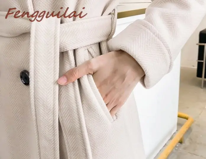 FENGGUILAI, новинка, Женское шерстяное пальто, теплое, длинный рукав, отложной воротник, верхняя одежда, куртка для девушек, осень, зима, повседневное, элегантное пальто