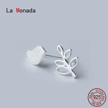 

La Monada Korean Minimalist Stud Women Earrings Silver 925 Brushed Bird Branch Fine Jewelry Silver 925 Stud Earrings For Women