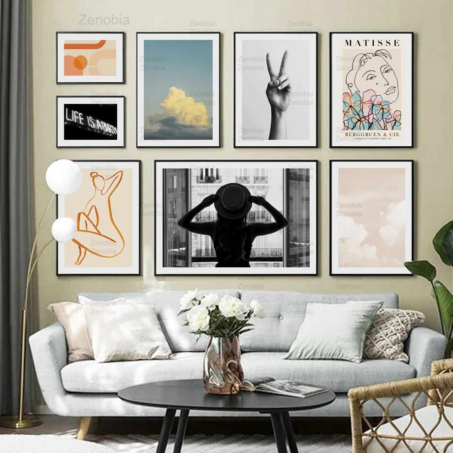 

Matisse Abstract Figure Canvas Painting Nordic Vintage Peace Sign Cloud Wall Art Posters and Print Picture for Living Room Decor