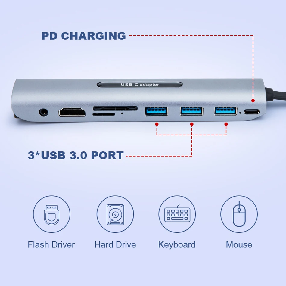Type C к HDMI концентратор адаптер 4K USB C 3,1 к VGA 60 hz преобразователь для Macbook huawei p20 с USB C зарядка PD SD слот адаптер