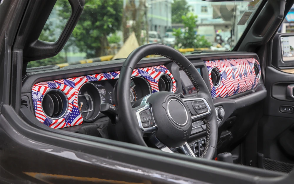 Для Jeep Wrangler JL+ центральной консоли декоративные Стикеры для автомобилей Интерьер автомобильные аксессуары Стайлинг ABS цветной американский флаг