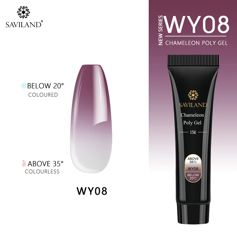 15ml WY08 SAVILAND, меняющий цвет, полигель, наращивание ногтей 30, 15 мл, Кристальный термальный полигель для пальцев, впитывающий УФ-гель, лак для ногтей - Цвет: 15ml WY08