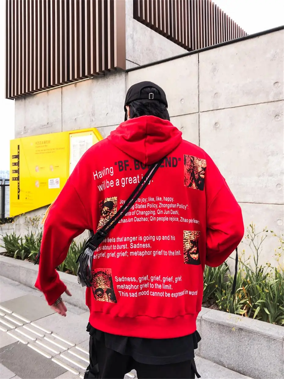 Толстовки для мужчин Harajuku карман письмо печатных свитер с капюшоном уличная мода хип хоп топы мужское худи WG458