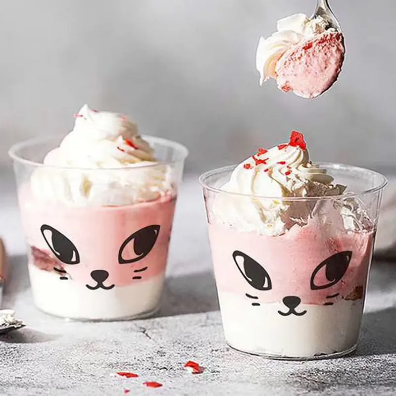 

High quality creative cake dessert plastic cups birthday party baking diy decor accessories pudding ice cream cup with lid