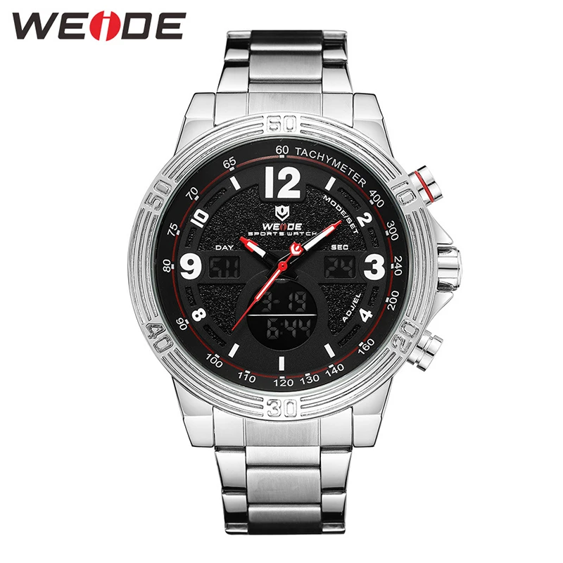 WEIDE часы мужские Роскошные Кварцевые из нержавеющей стали двойной дисплей