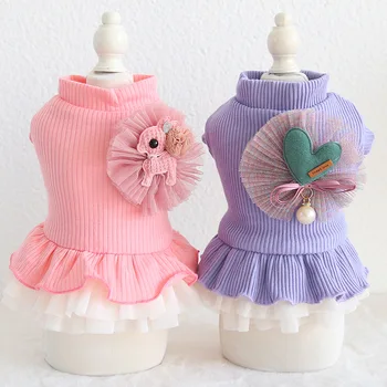 

Autumn and Winter Clothes for Corgi Candy Colors Purple Pink Colors Dog Dresses with Big Bow Decor Pet Dog Dress