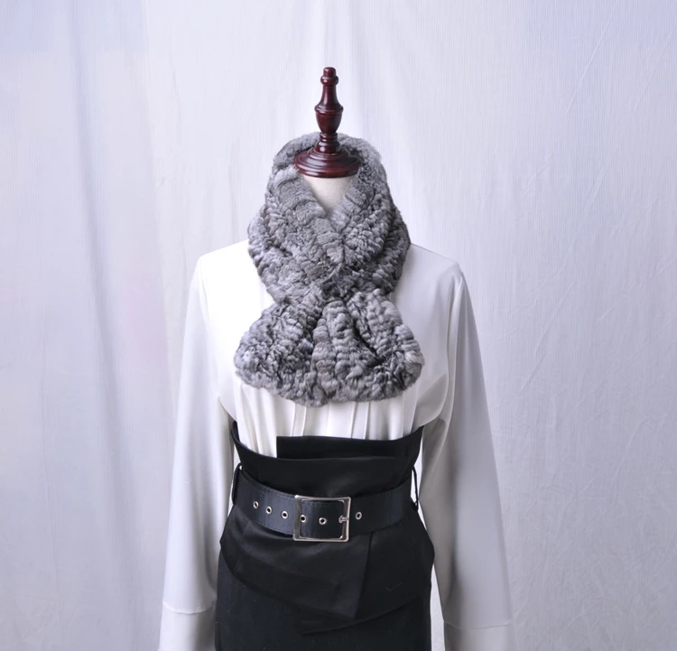 New Women's Genuine Real Chinchilla Fur Knitted Scarf Scarves Lady Wraps Scarfs Natural Color Extrmely Soft Warm