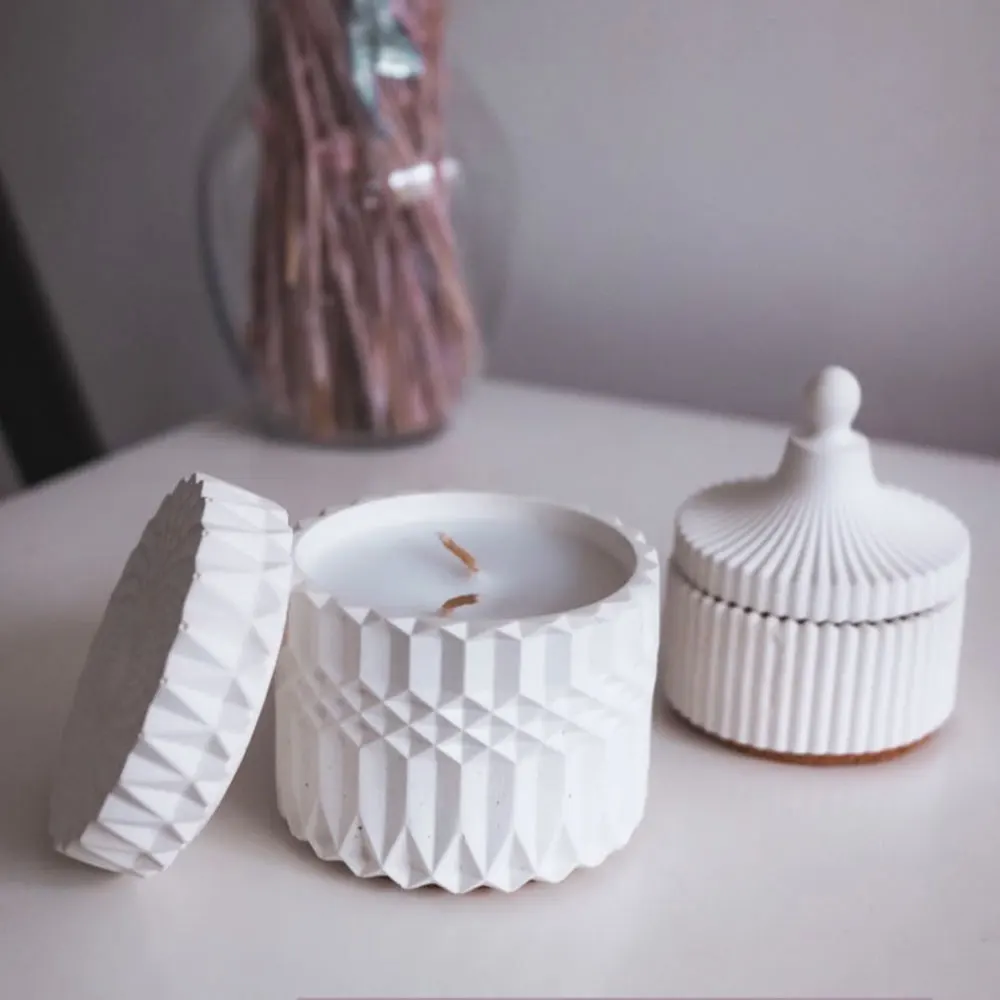 Storage Box Silicone Mold Round Striped Candle Jar Box Design DIY Aroma Plaster Epoxy Concrete Cement Clay Mold Home Decoration