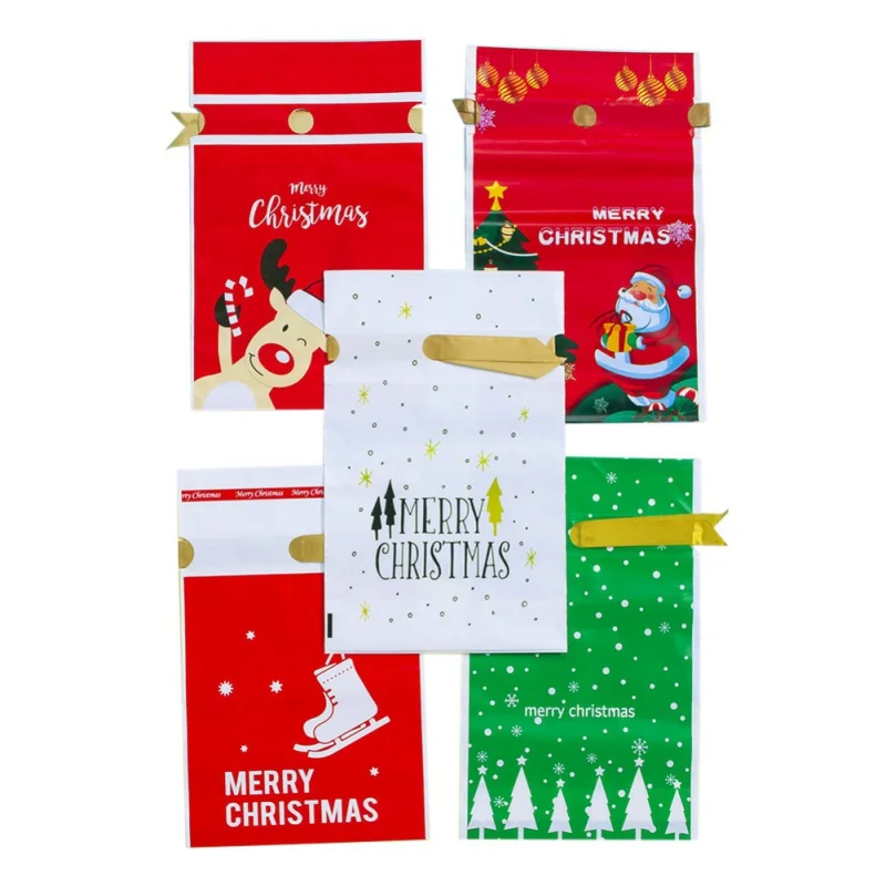 

Christmas Drawstring Treat Bags Plastic Candy Bags For Bakery Biscuit Chocolate Snacks Dessert Sweets Gifts Bags 50PCS